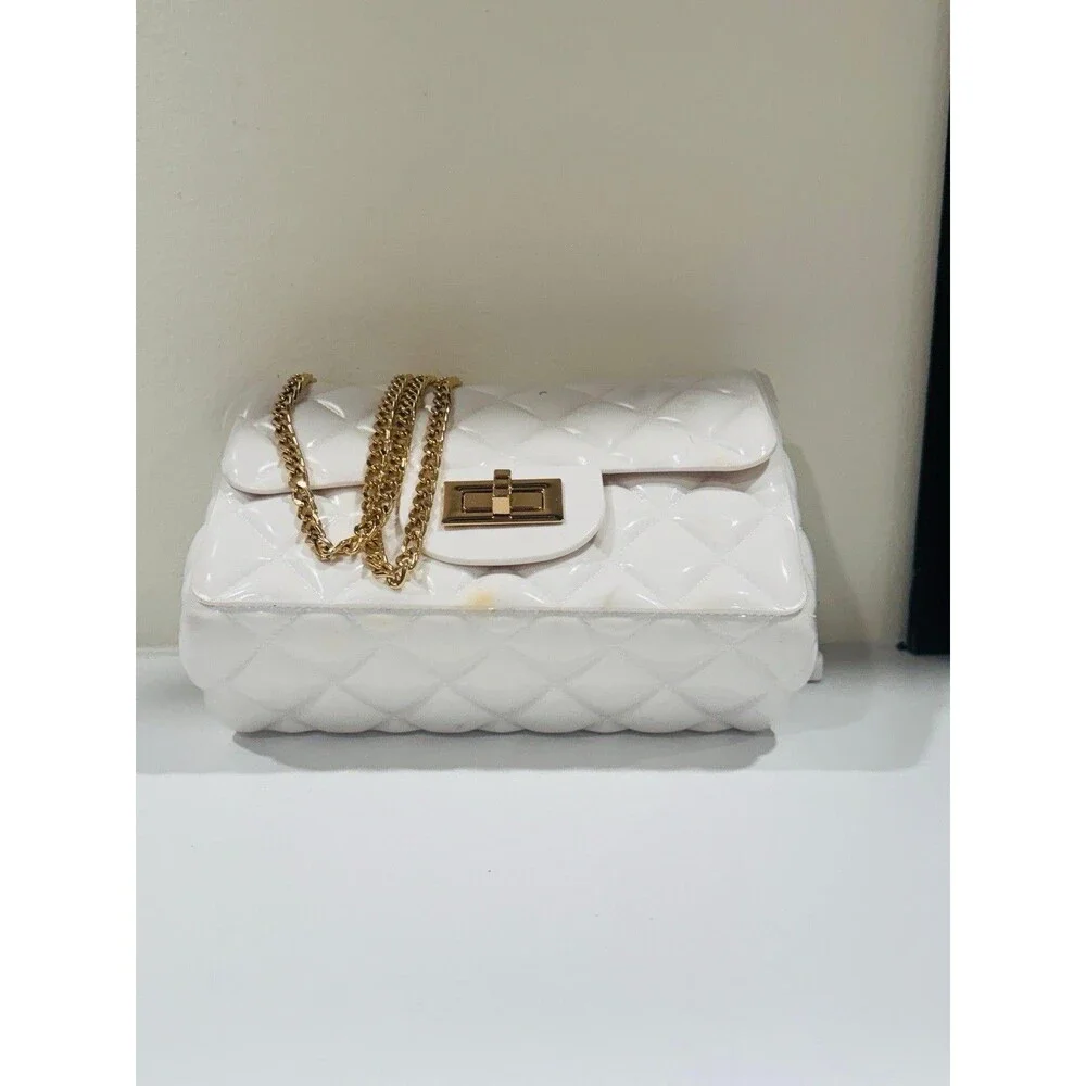 Pearly White Diamond Flap Leather Purse